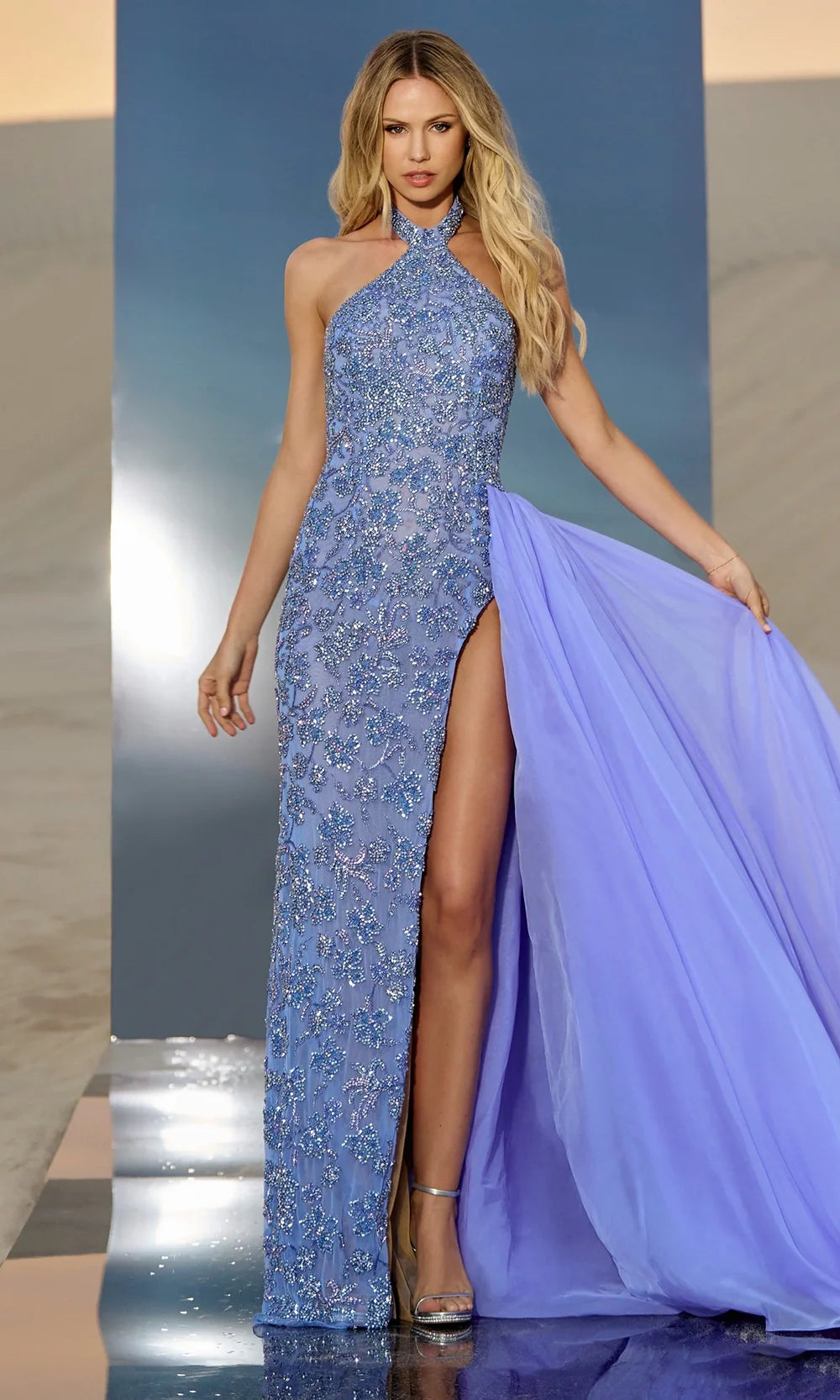 Sherri Hill 67005 - Embellished Halter Overskirt Sheath Gown Formal Gowns