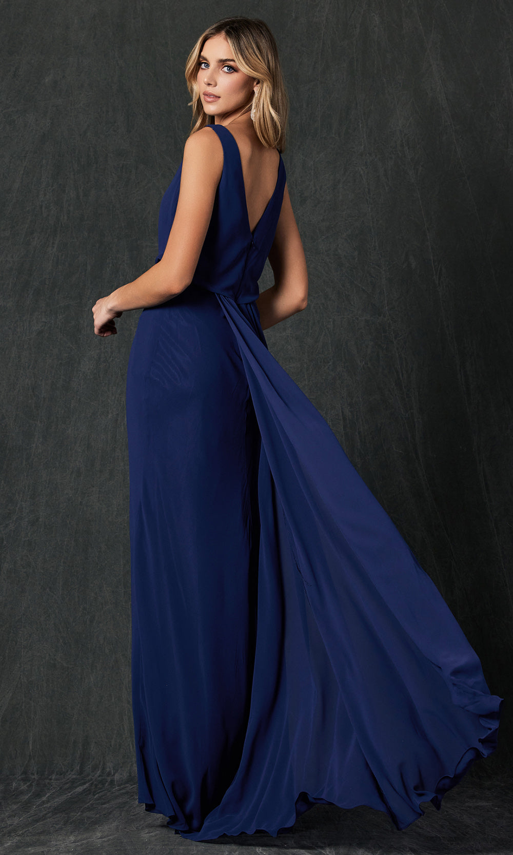 Juliet Dresses 670 - Sleeveless V-Back Gown with Overskirt Formal Gowns