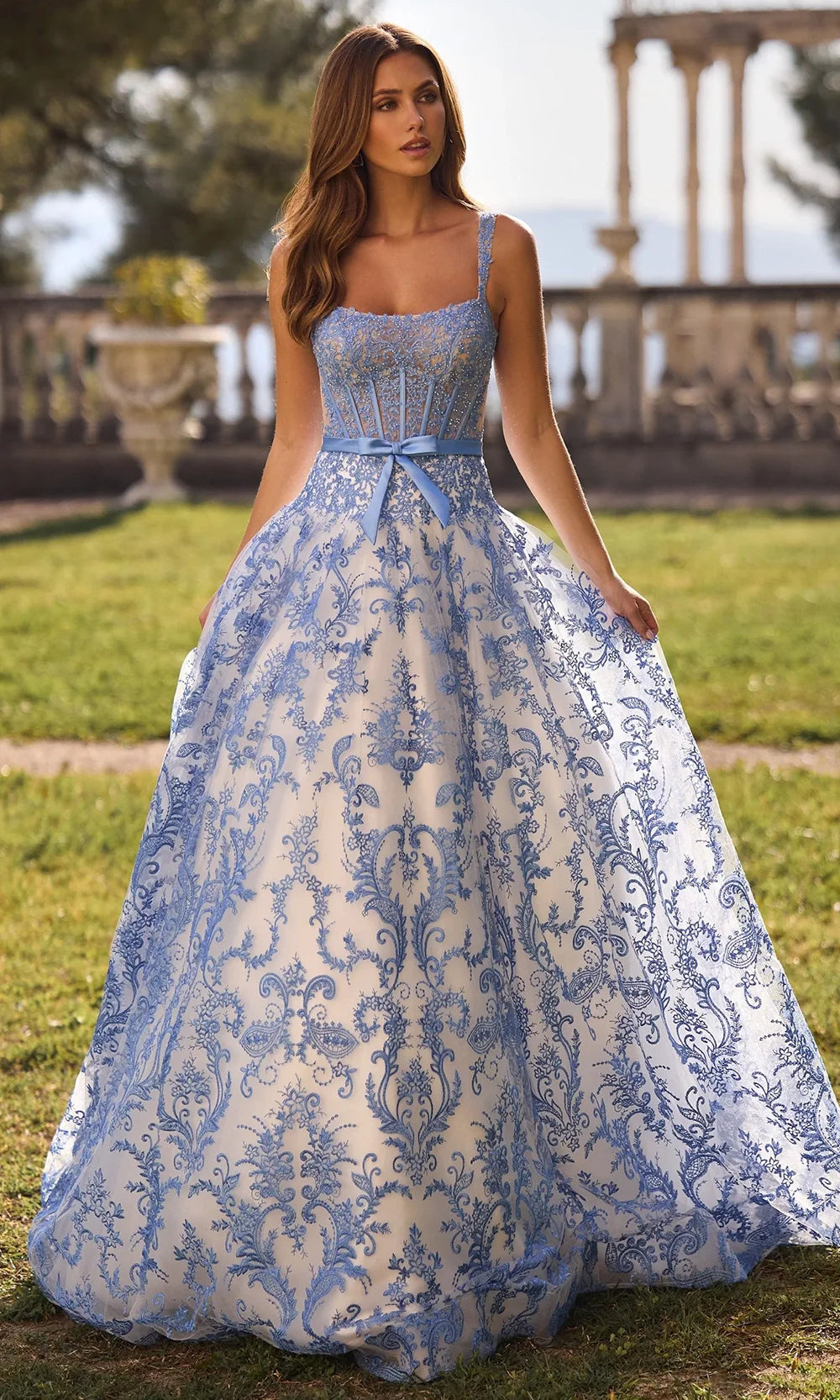 Sherri Hill 57058 - Sleeveless Drop Waist Ballgown with Embroidery Prom Dresses