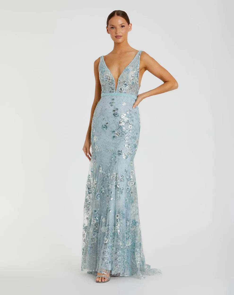 Mac Duggal 67481 - Floral Appliqued Sheath Prom Gown