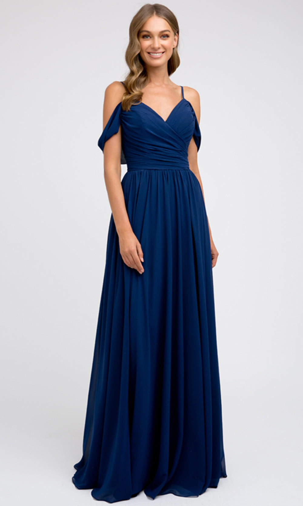 Juliet Dresses 676 - Cold Shoulder Formal Chiffon Gown Formal Gowns