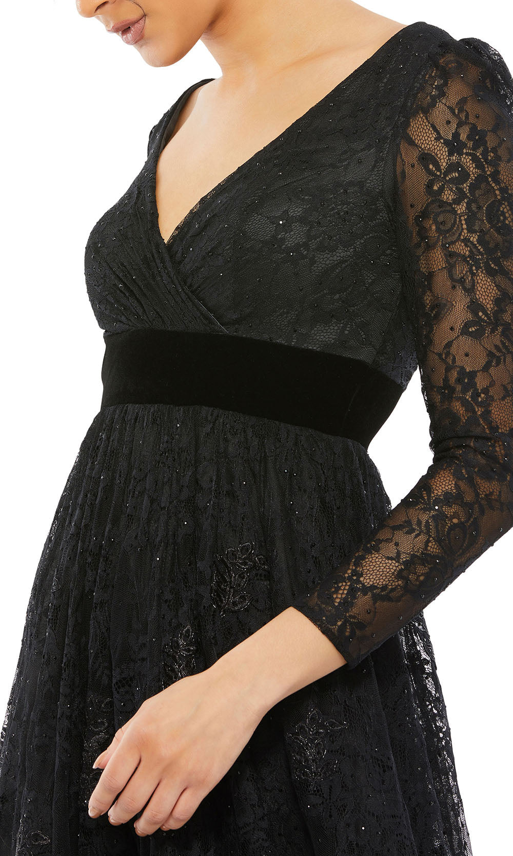 Mac Duggal 67861 - Surplice V-Neck Floral Lace Gown Evening Dresses