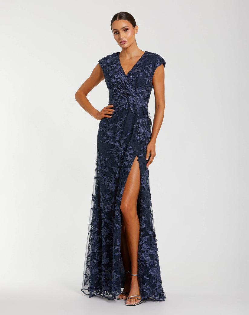 Mac Duggal 67882 - Cap Sleeve Floral Embroidered Gown Mother of the Bride Dresses in Blue