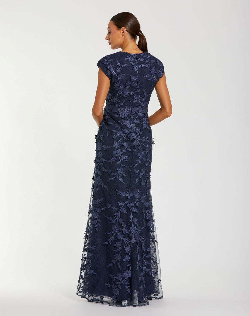 Mac Duggal 67882 - Cap Sleeve Floral Embroidered Gown Mother of the Bride Dresses in Blue