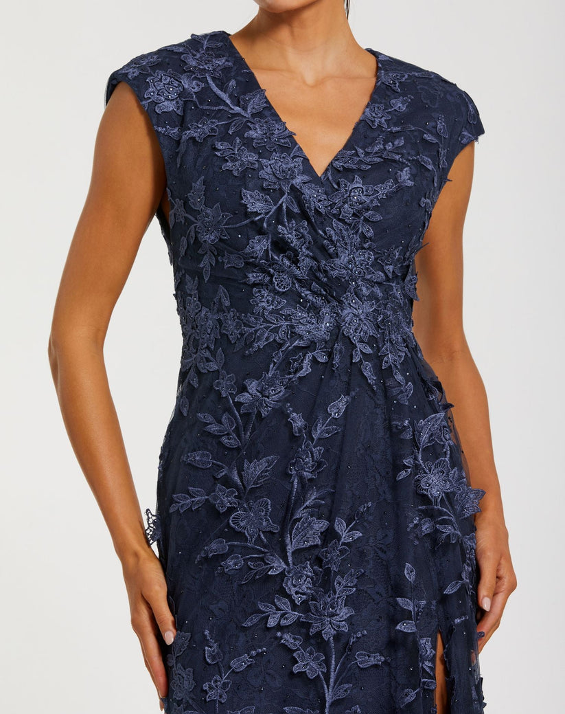 Mac Duggal 67882 - Cap Sleeve Floral Embroidered Gown Mother of the Bride Dresses in Blue
