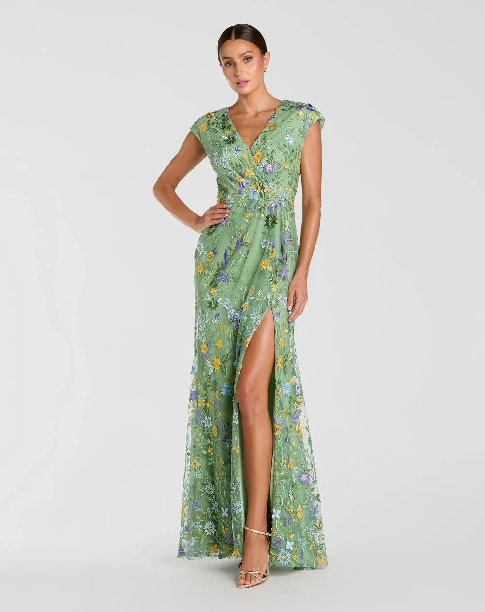 Mac Duggal 67882 - Cap Sleeve Floral Embroidered Gown
