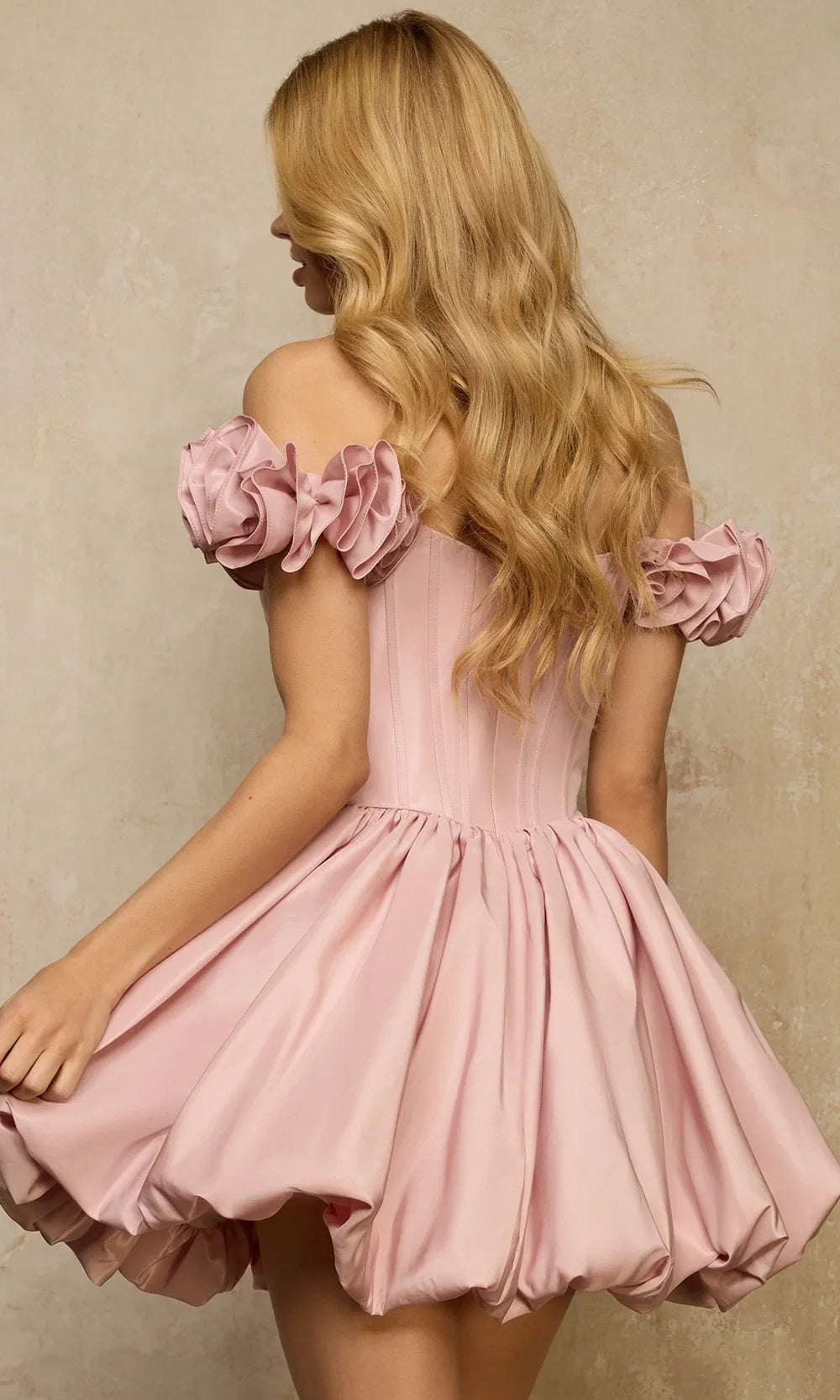 Sherri Hill 57394 - Ruffled Neckline Bubble Short Dress In Pink