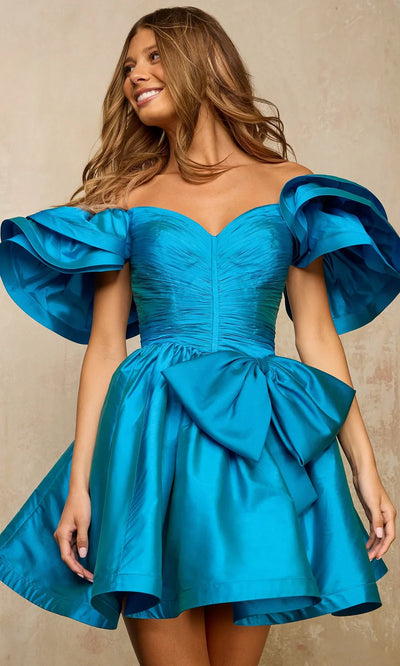 Sherri Hill 57439 - Ruched A-Line Short Dress with Bow Homecoming Dresses