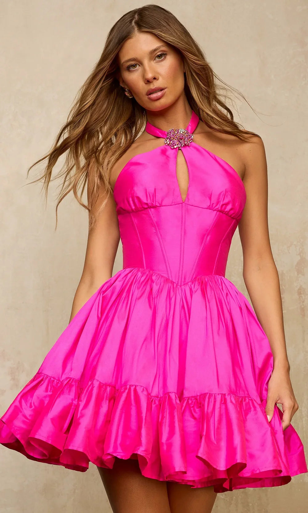 Sherri Hill 67062 - Lace-Up Back Halter Mini Dress Homecoming Dresses