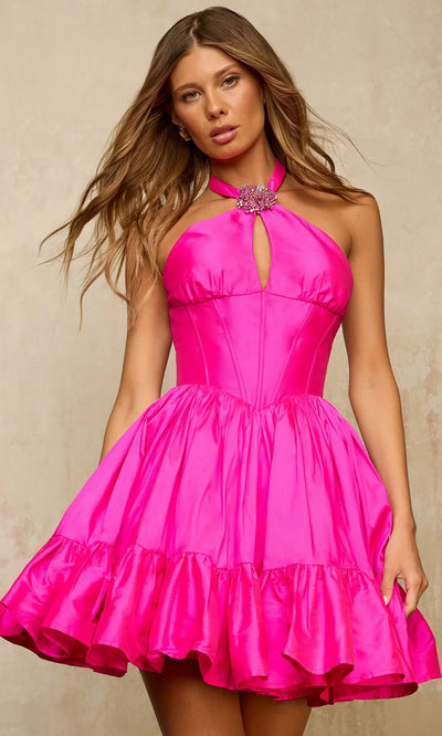 Sherri Hill 67062 - Lace-Up Back Halter Mini Dress Homecoming Dresses