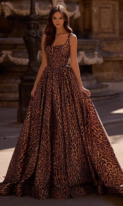 Sherri Hill 57472 - Scoop Neck Animal Print Sleeveless Gown Formal Gowns