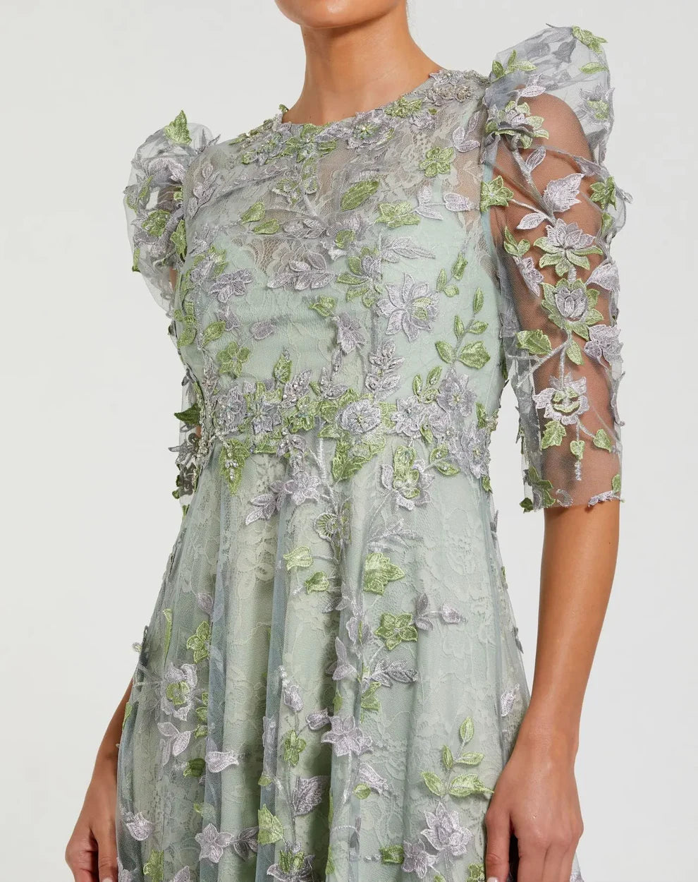 Mac Duggal 68193 - Tea Length Floral Ornate Dress