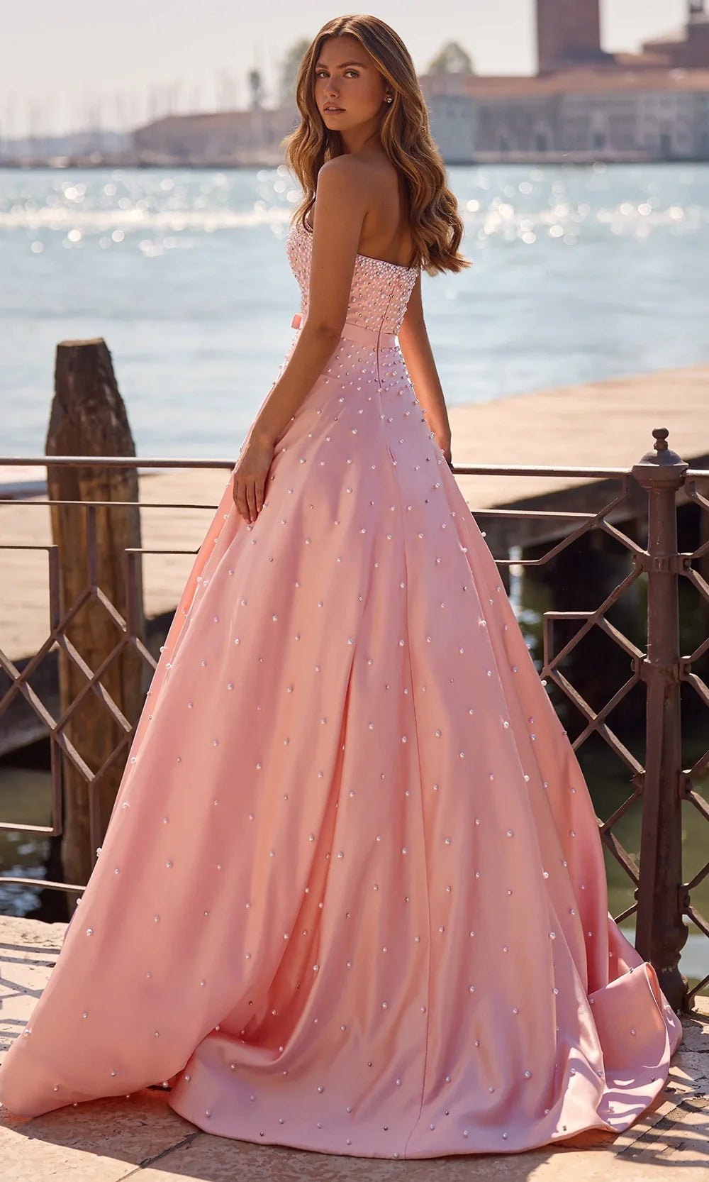 Sherri Hill 57235 - Strapless Bow Waist Gown with Pearls Prom Dresses