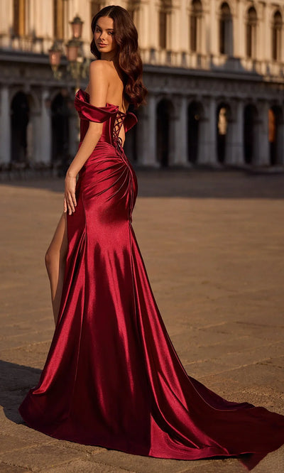 Sherri Hill 57253 - Sweetheart Ruched Satin Gown with Slit Formal Gowns