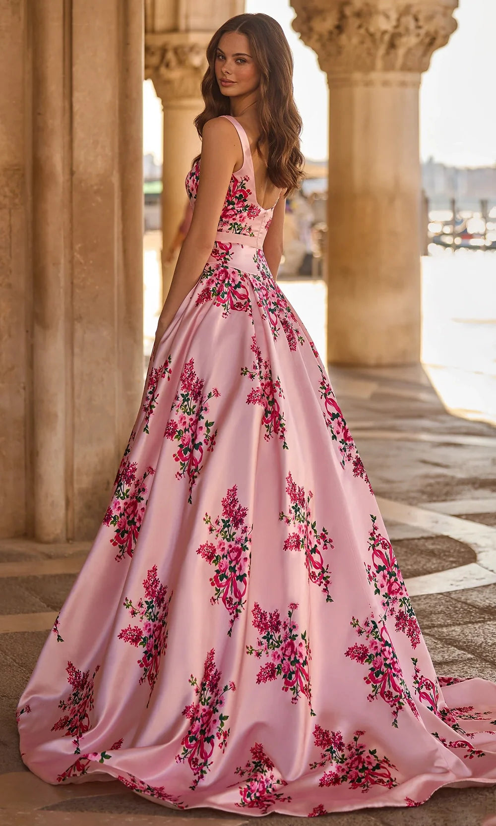 Sherri Hill 57481 - Square Floral Gown with Pleated Detail Prom Dresses
