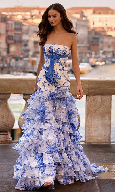 Sherri Hill 57487 - Long Floral Print Gown with Ribbon Waist Prom Dresses