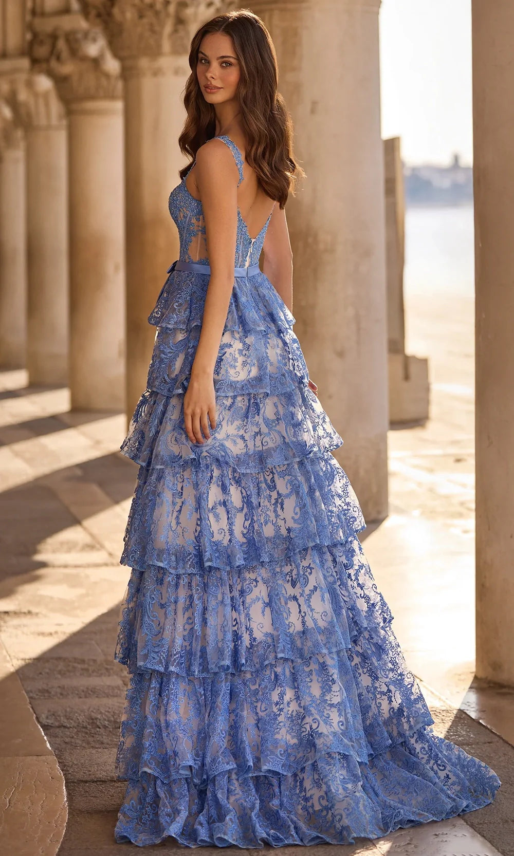 Sherri Hill 57525 - Scoop Neck Tiered Lace Gown Prom Dresses