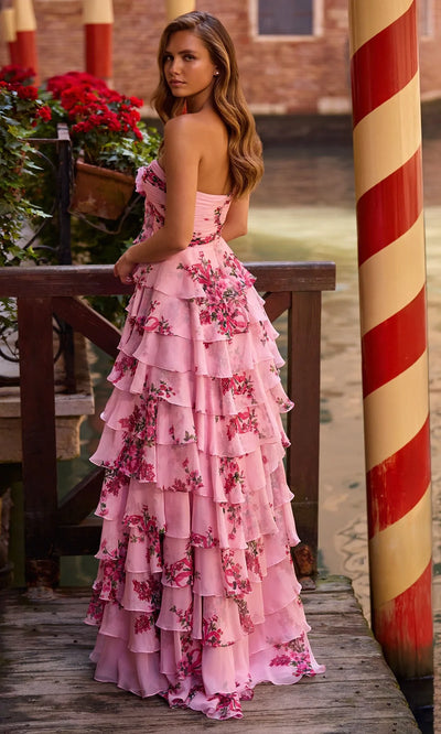 Sherri Hill 57538 - Strapless Tiered Chiffon Floral Gown Formal Gowns