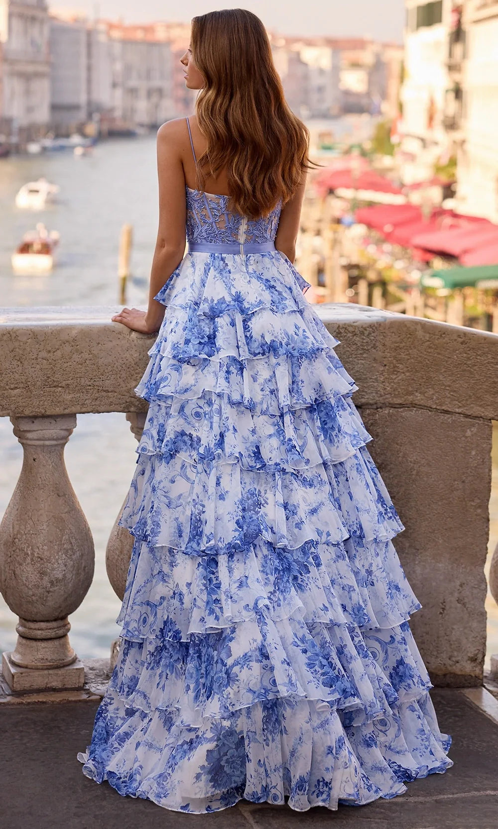 Sherri Hill 57540 - Sleeveless Floral Ruffle Gown with Bow Belt Prom Dresses