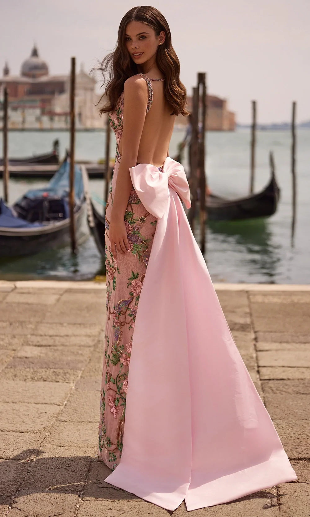 Sherri Hill 57601 - Backless Beaded Floral Gown with Slit Prom Dresses