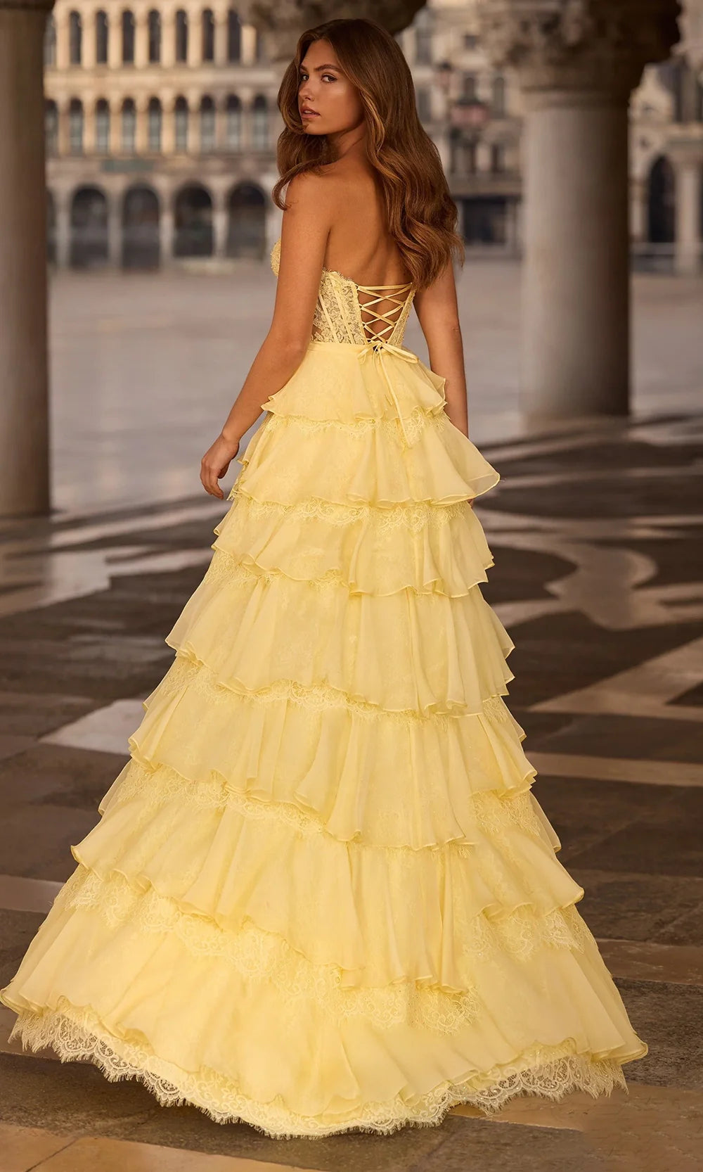Sherri Hill 57479 - Floral Lace Tiered A-Line Evening Gown Prom Dresses