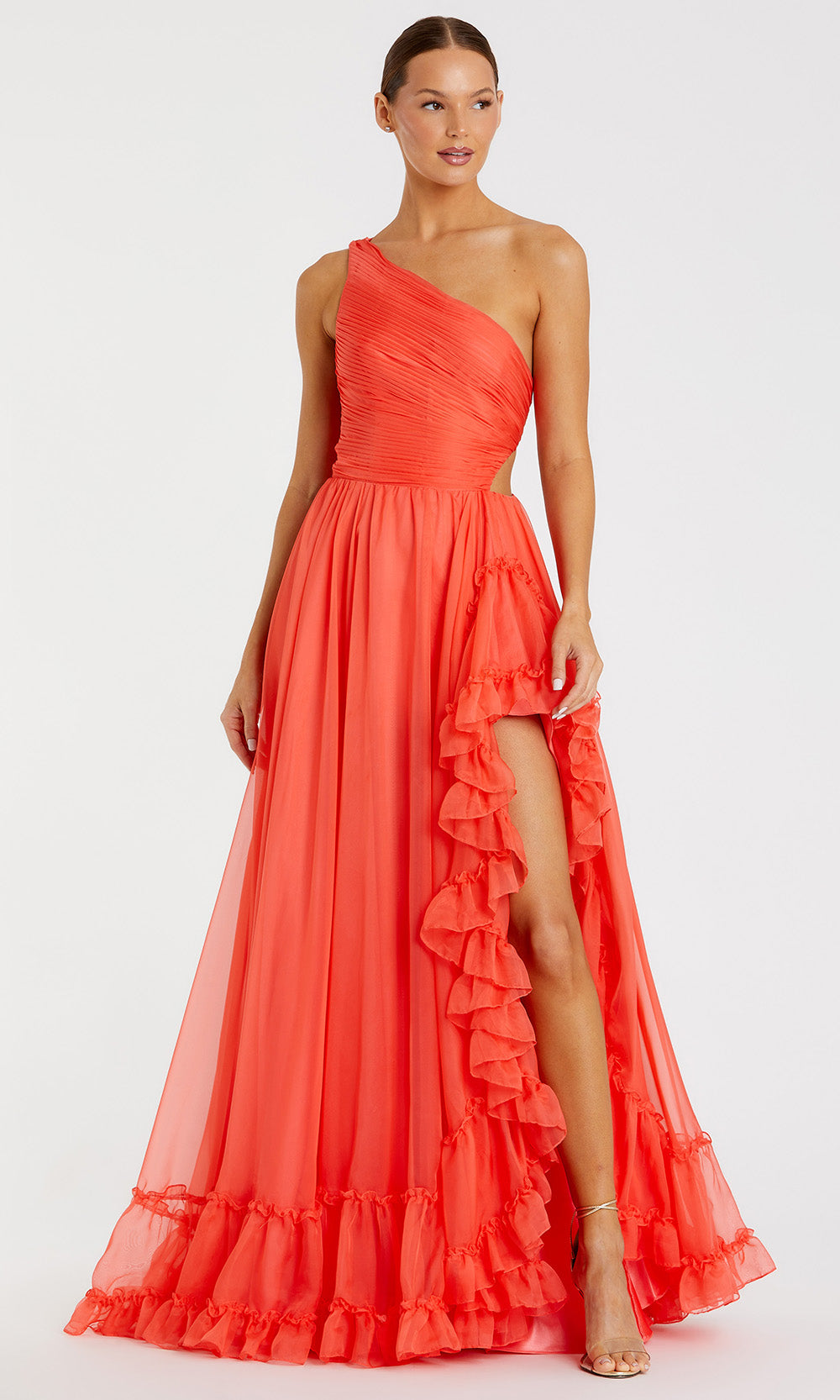 Mac Duggal 68476 - High Slit Ruffled Evening Gown Prom Dresses in Orange