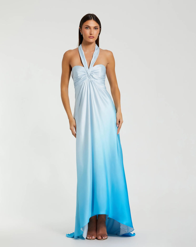 Mac Duggal 68501 - Empire Waist Tie Halter Ombre Dress Prom Dresses in Blue