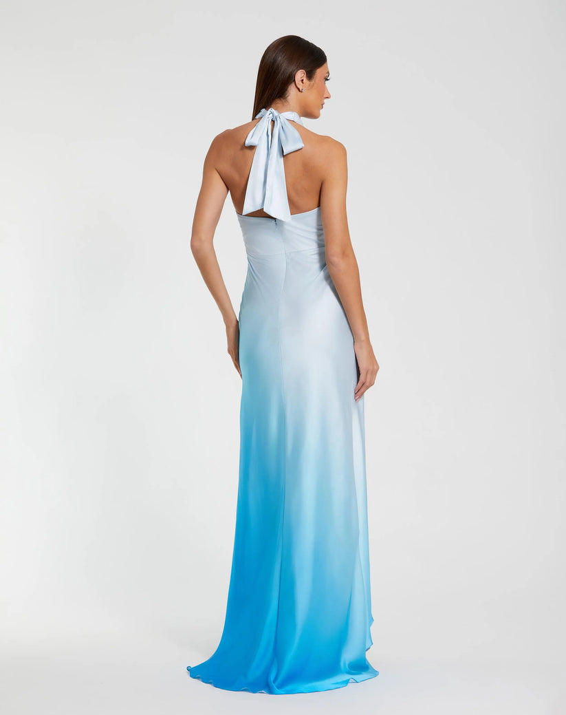 Mac Duggal 68501 - Empire Waist Tie Halter Ombre Dress Prom Dresses in Blue