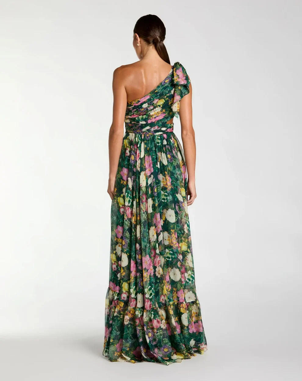 Ieena Duggal 68553 - Bow Strap High Slit Floral Dress
