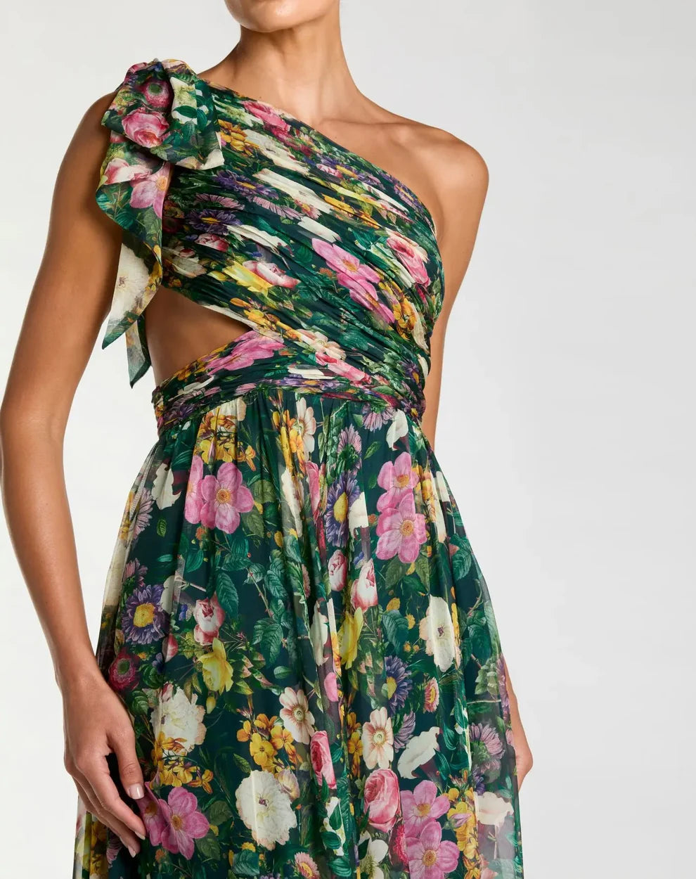 Ieena Duggal 68553 - Bow Strap High Slit Floral Dress
