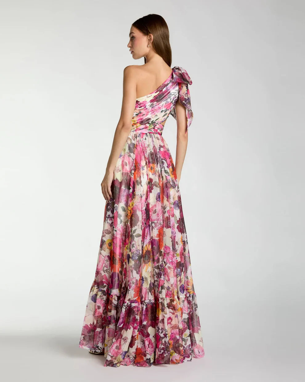 Ieena Duggal 68553 - Bow Strap High Slit Floral Dress