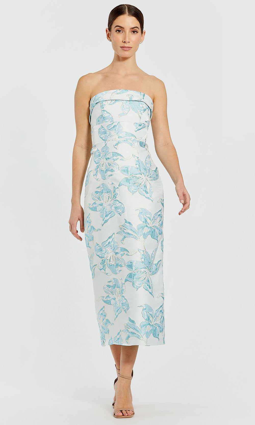 Mac Duggal 68621 - Strapless Column Floral Dress with Slit Wedding Guest in Blue
