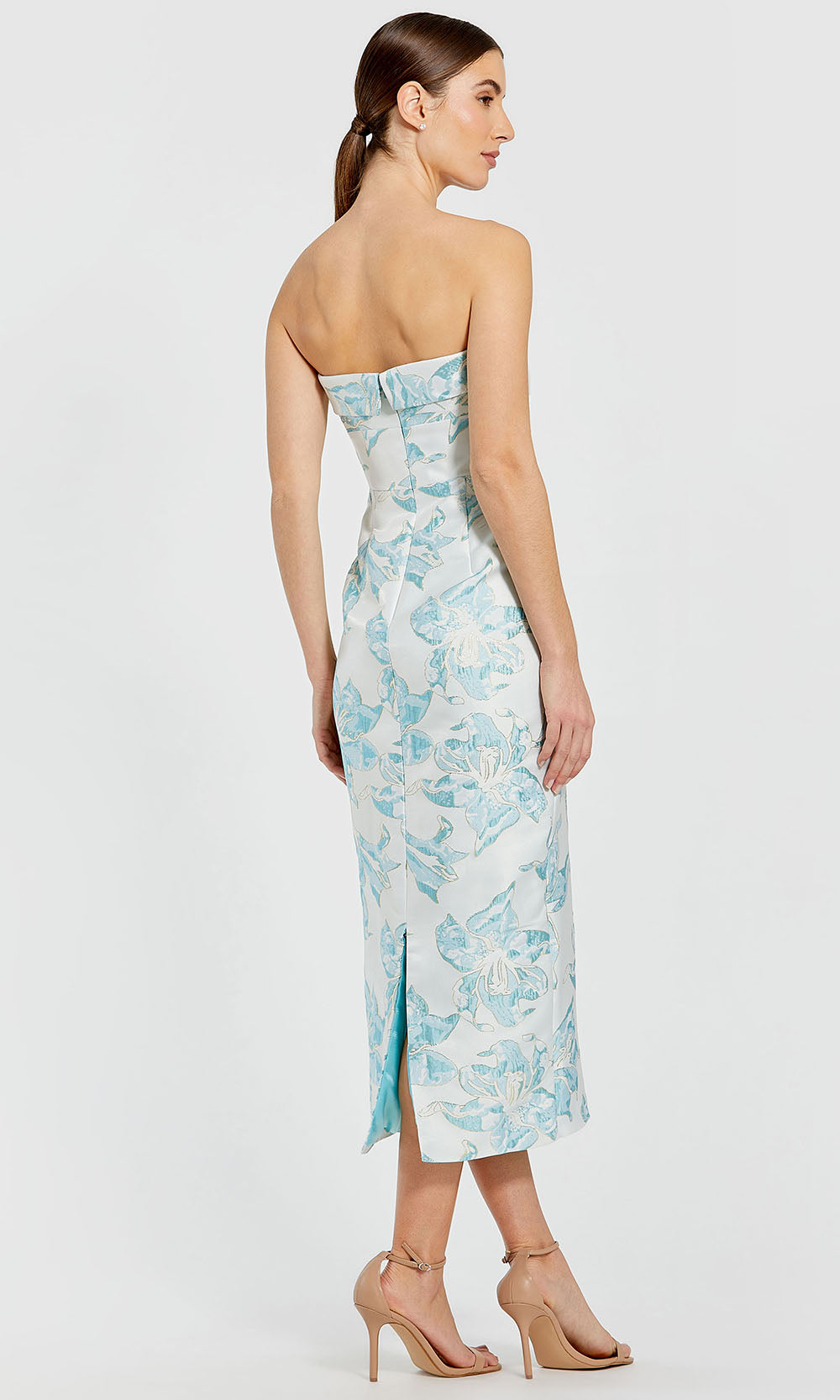 Mac Duggal 68621 - Strapless Column Floral Dress with Slit Wedding Guest in Blue