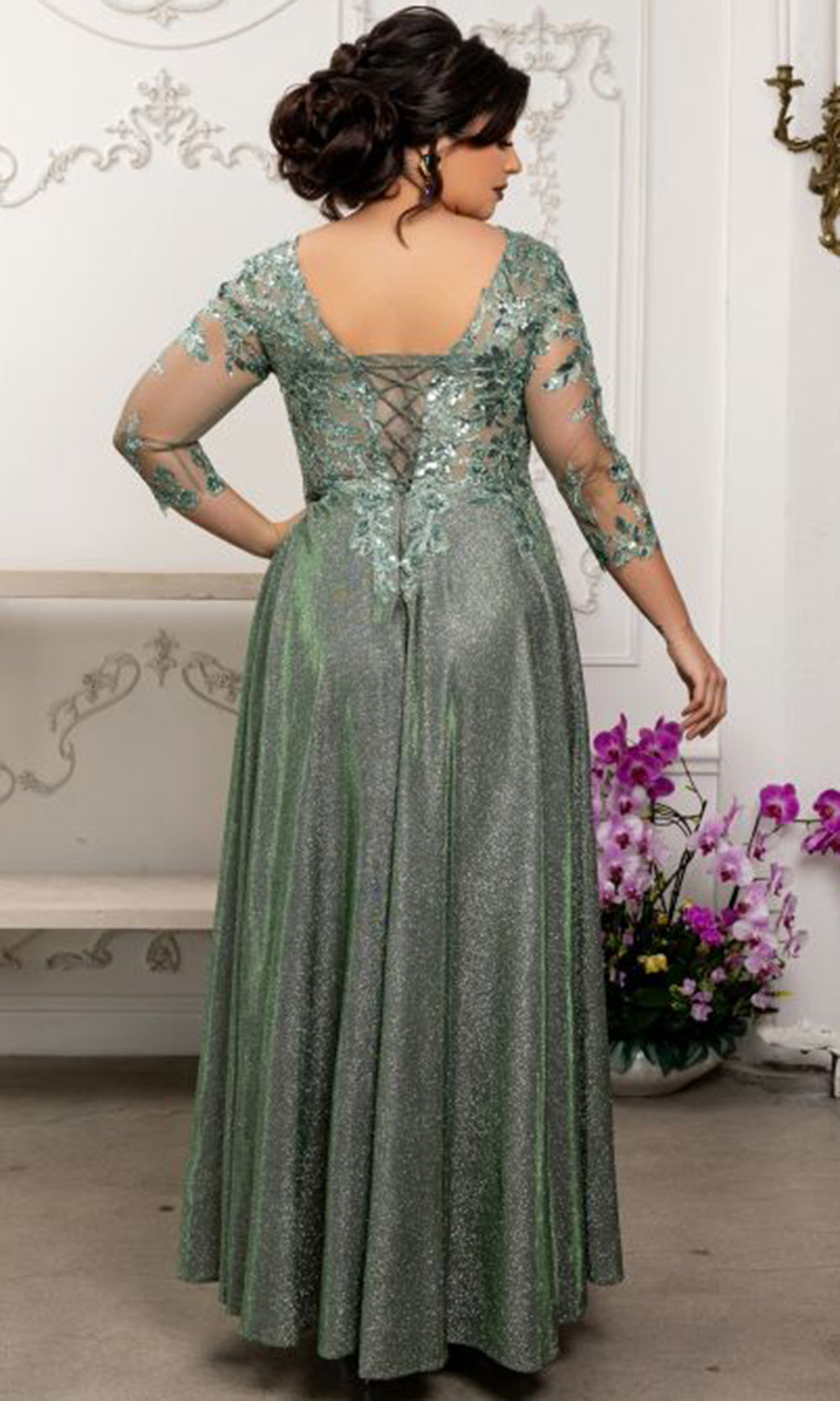 May Queen MQ2226 - Lace-Up Back Embellished A-Line Formal Gown