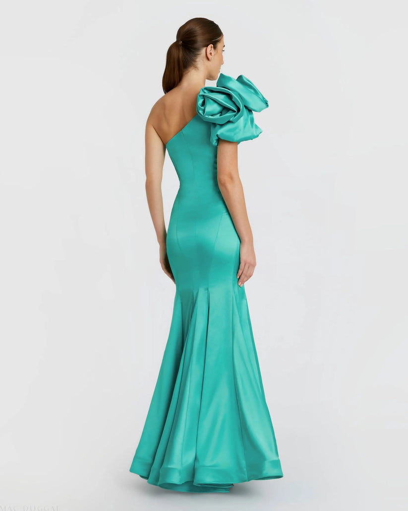 Mac Duggal 68703 - Puff Sleeve One Shoulder Satin Dress Prom Dresses in Green