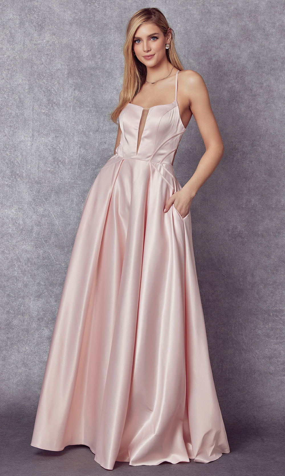Juliet Dresses 687 - Satin V-Neckline Pleated Gown Formal Gowns