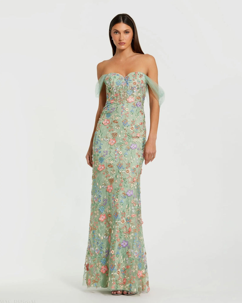 Ieena Duggal 68809 - Sweetheart Floral Lace Evening Dress Prom Dresses in Green and Multi