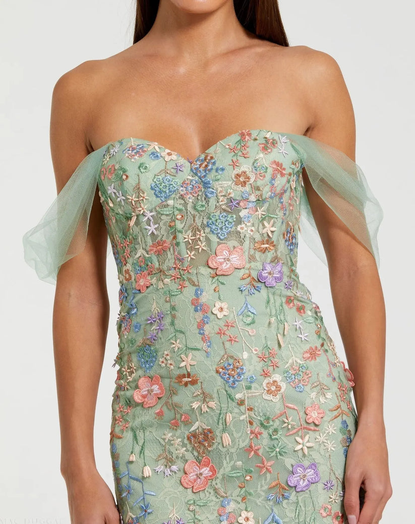 Ieena Duggal 68809 - Sweetheart Floral Lace Evening Dress Prom Dresses in Green and Multi