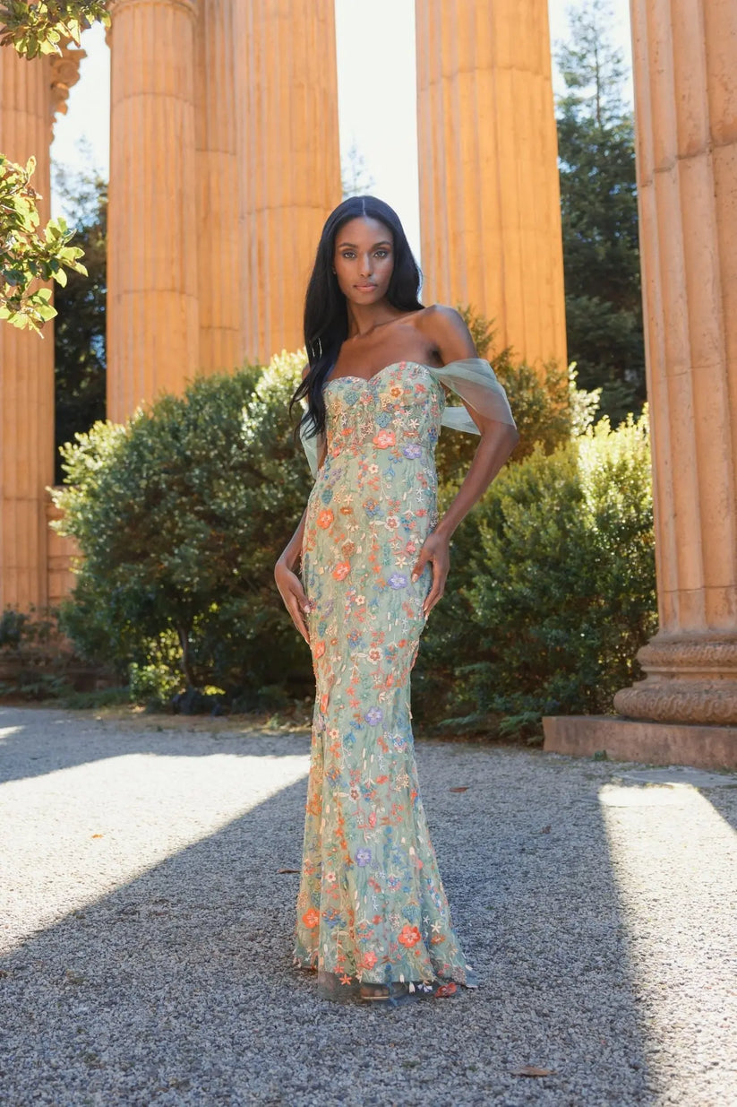 Ieena Duggal 68809 - Sweetheart Floral Lace Evening Dress Prom Dresses in Green and Multi