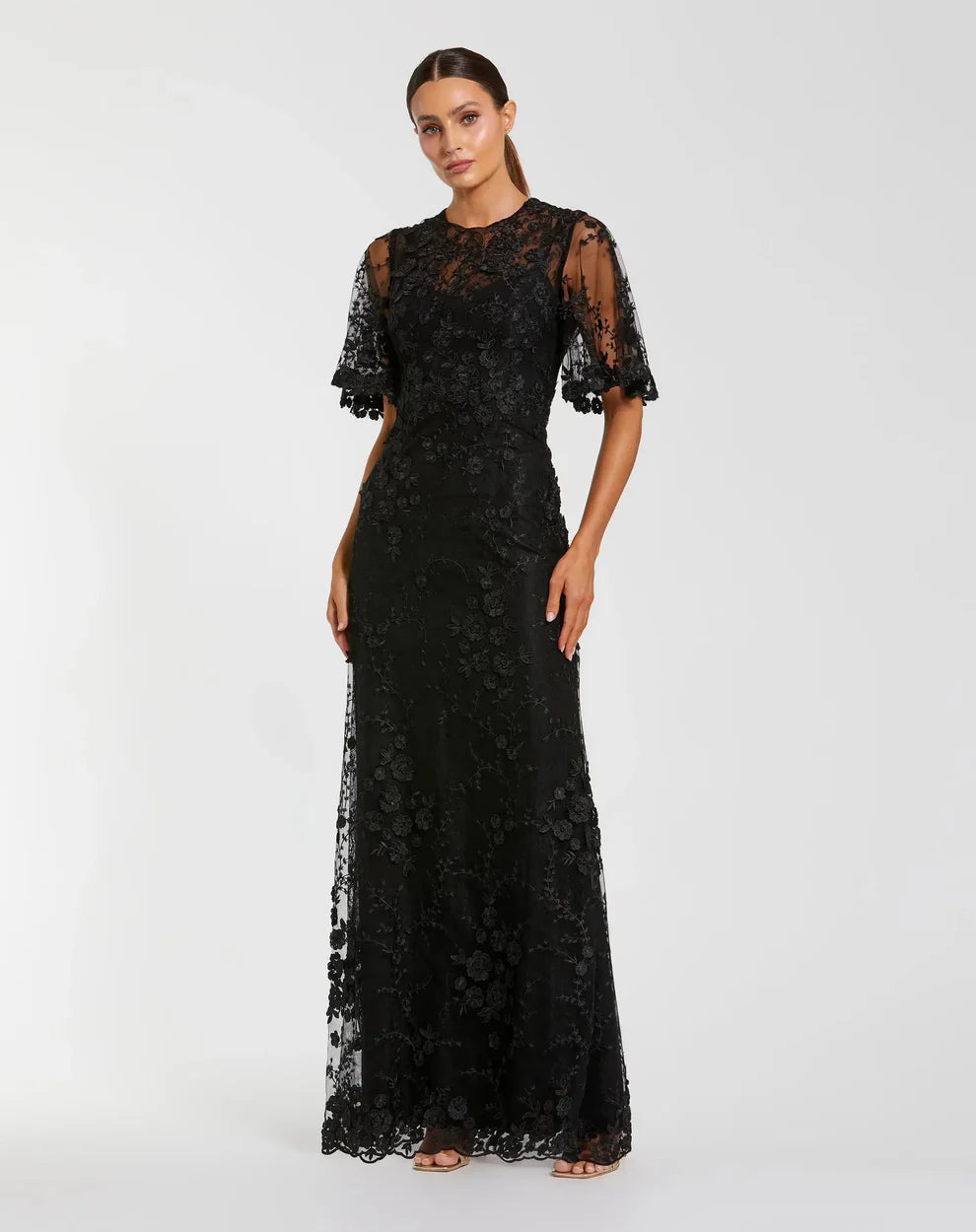 Mac Duggal 68810 - Floral Lace Gown with High Neckline