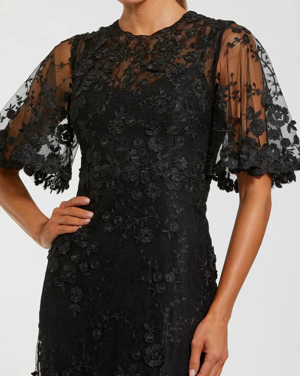 Mac Duggal 68810 - Floral Lace Gown with High Neckline