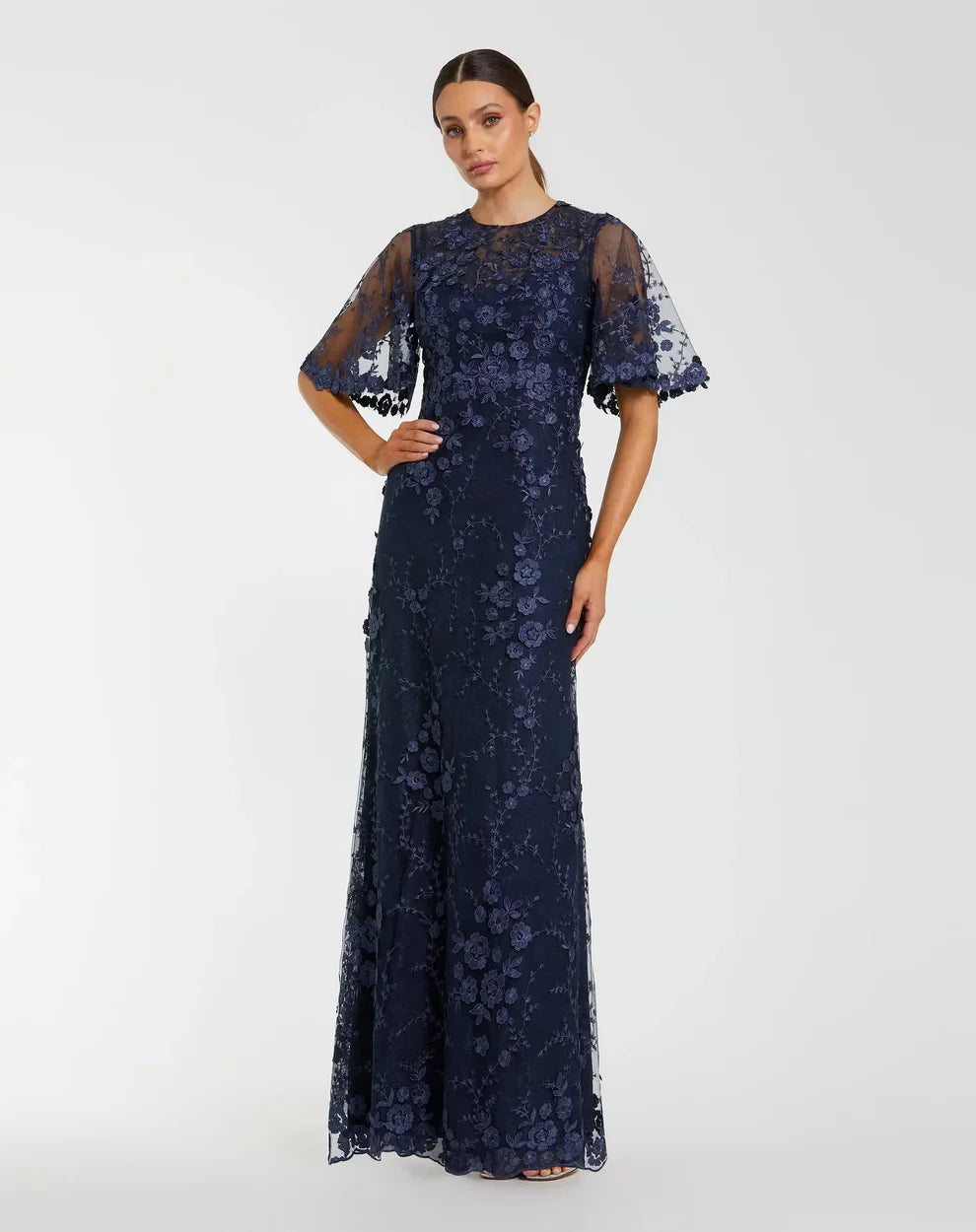 Mac Duggal 68810 - Floral Lace Gown with High Neckline