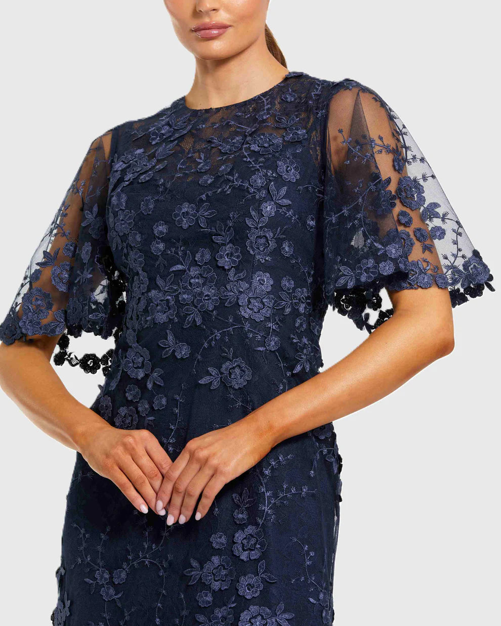Mac Duggal 68810 - Floral Lace Gown with High Neckline