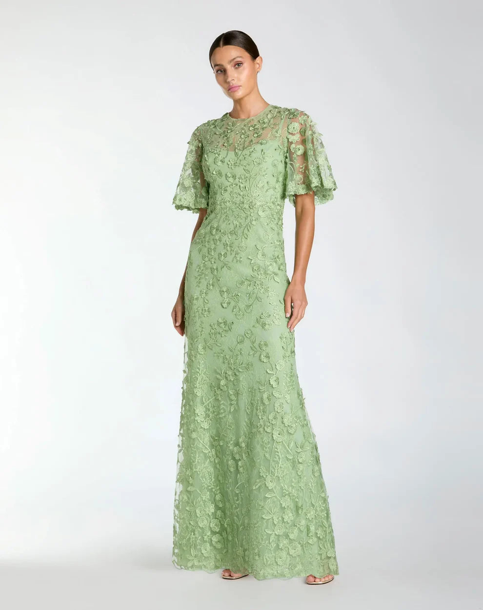 Mac Duggal 68810 - Floral Lace Gown with High Neckline