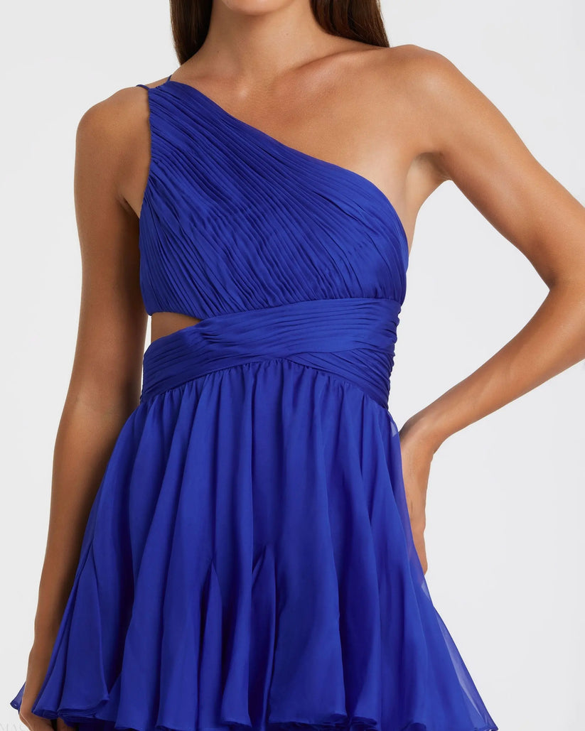 Ieena Duggal 68846 - Asymmetric Neck Ruffle Tiered Evening Dress Formal Gowns in Blue