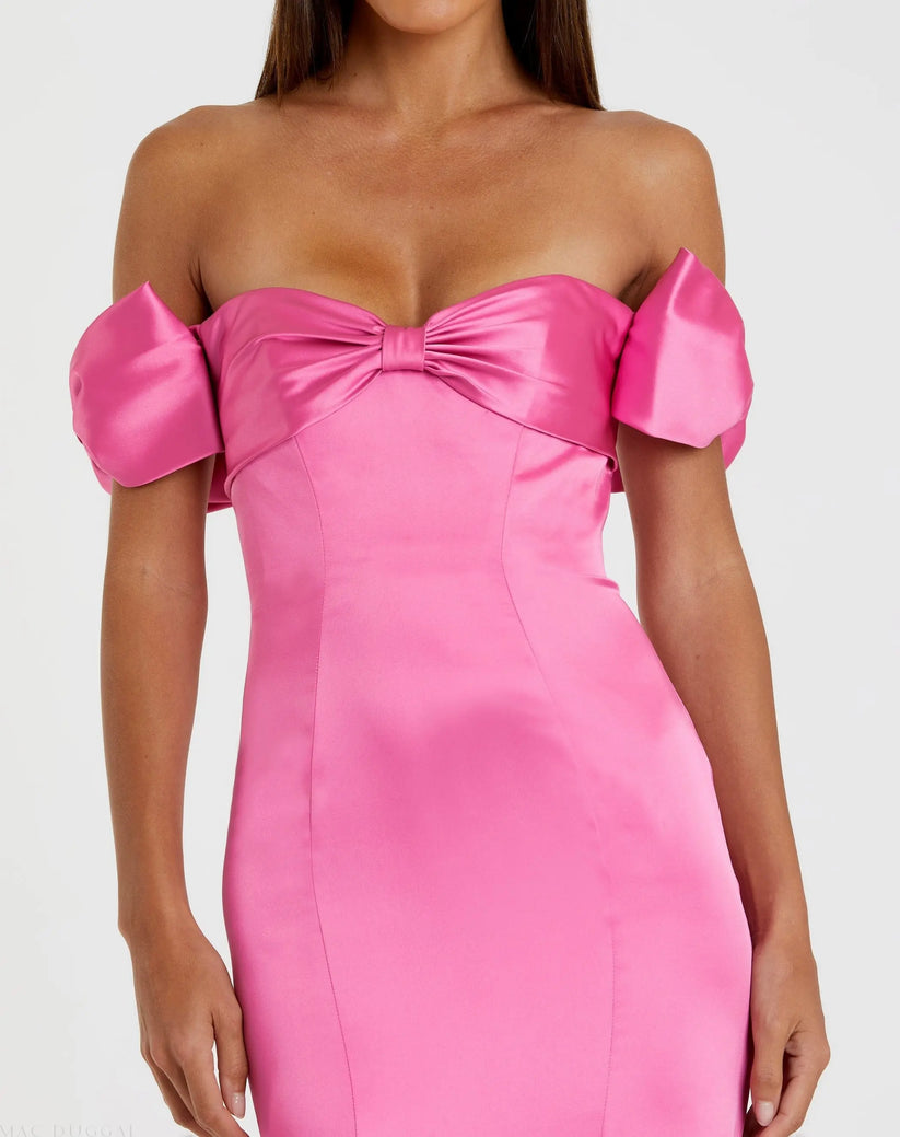 Mac Duggal 68875 - Satin Sweetheart Neck Dress with Bow Detail Prom Dresses in Pink