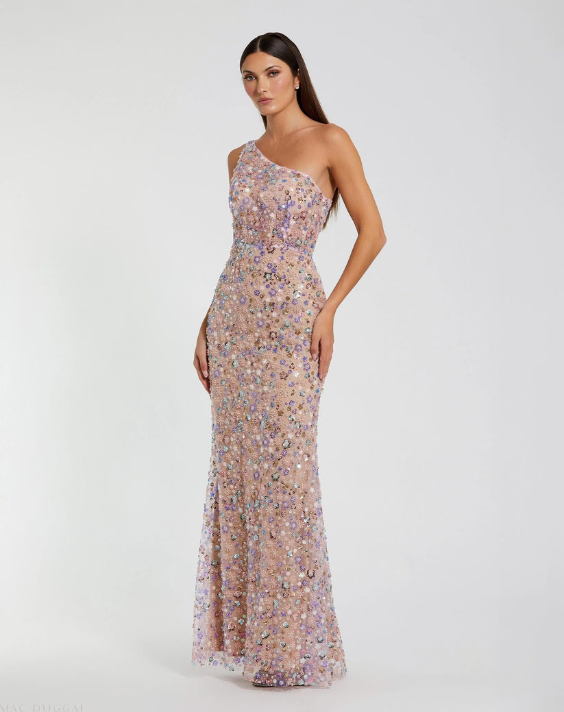 Mac Duggal 68889 - Sequin Embellished Asymmetric Fitted Dress Prom Dresses in Pink and Multi