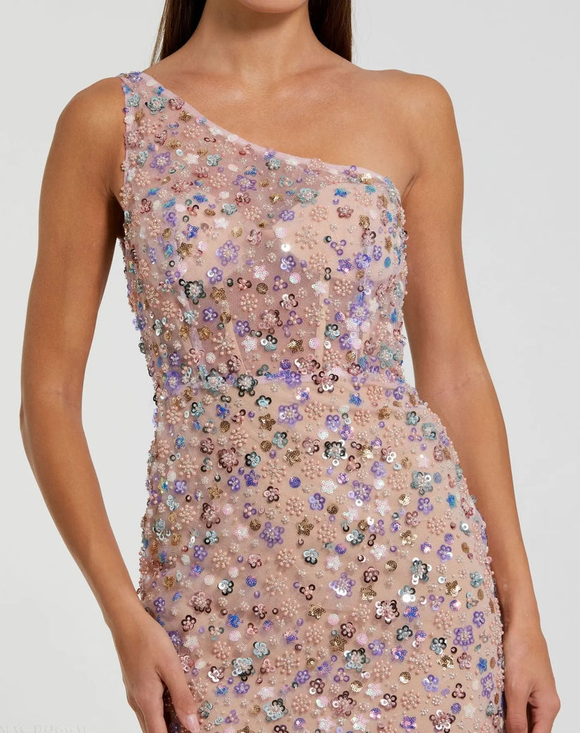 Mac Duggal 68889 - Sequin Embellished Asymmetric Fitted Dress Prom Dresses in Pink and Multi