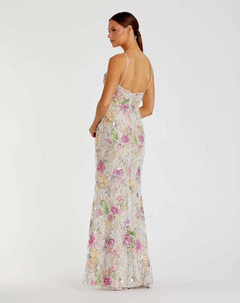 Mac Duggal 68891 - Spaghetti Strap Lace Sheath Dress Prom Dresses in White and Multi