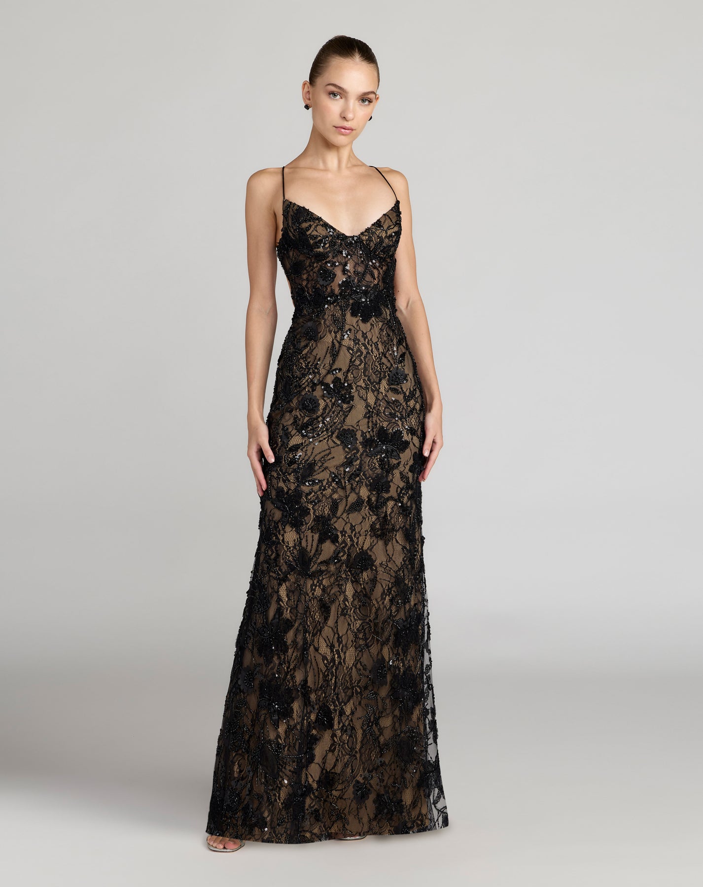 Mac Duggal 68892 - Cross Strap Back Floral Embroidered Dress